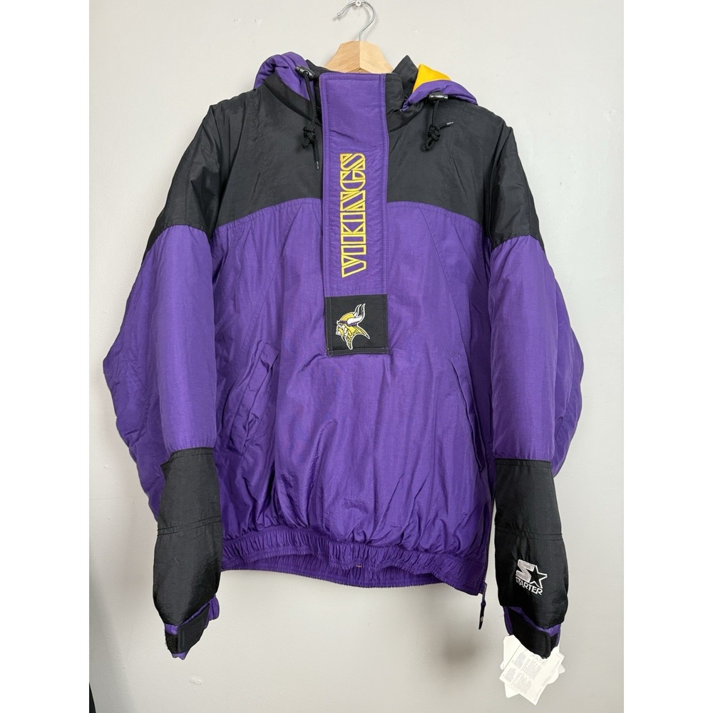 NWT Vintage Starter Minnesota Vikings NFL Anorak Jacket Zip-Off Hood 90's Y2K LG